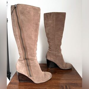 Franco Sarto Suede Tall Knee High Boots With Wedge Heel, Zippers Ladies …